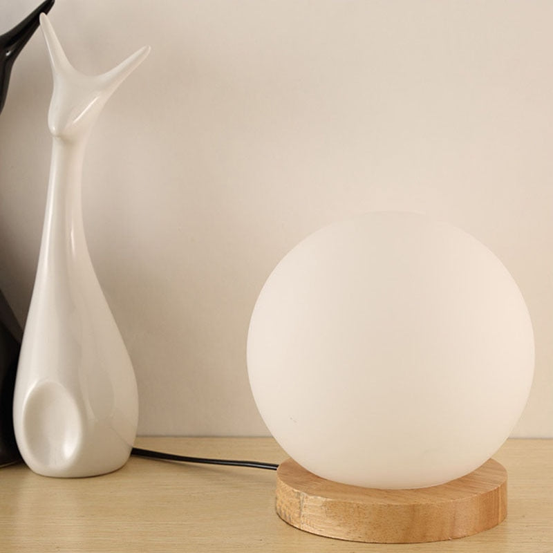 15cm Simple Glass Creative Warm Dimmer Night Lighting Desk Bedroom Bed Decoration Ball Wooden Small Round Desk Lamps Home Decor