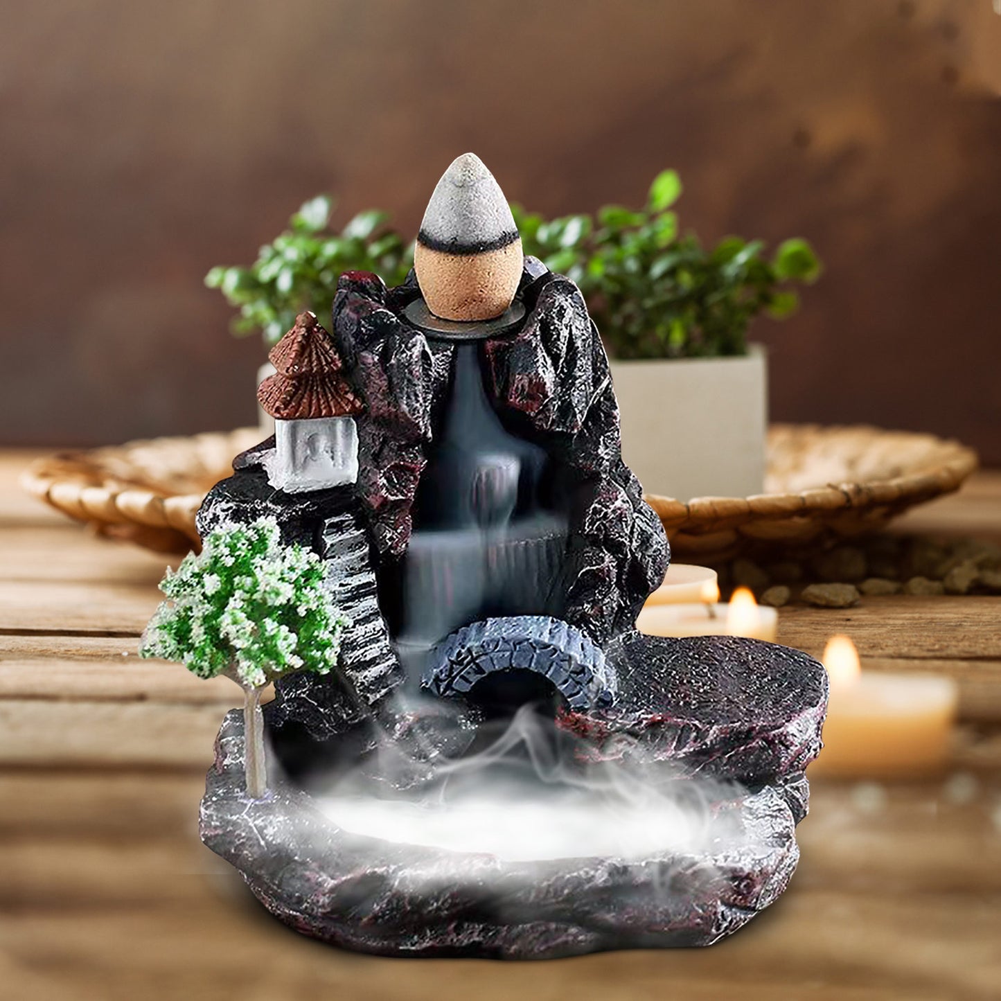 Small Resin Backflow Incense Holder Waterfall Incense Burner For Incense Cones Buddhist Hall Living Room Decor Desktop Ornaments