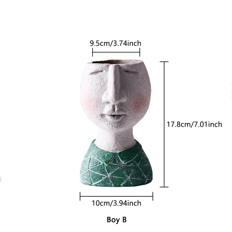 Art Portrait Flower Pot Vase Sculpture Resin Human Face Family Flower Pot Handmade Garden Flower Arrangement Home Decors