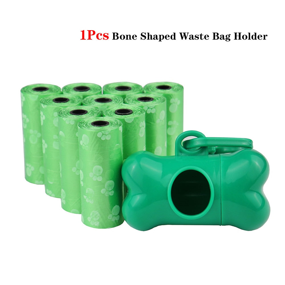 Pet Poop Bags Disposable Dog Waste Bags, Bulk Poop Bags with Leash Clip and Bone Bag Dispenser 5Roll(75Pcs) Bags with Paw Prints