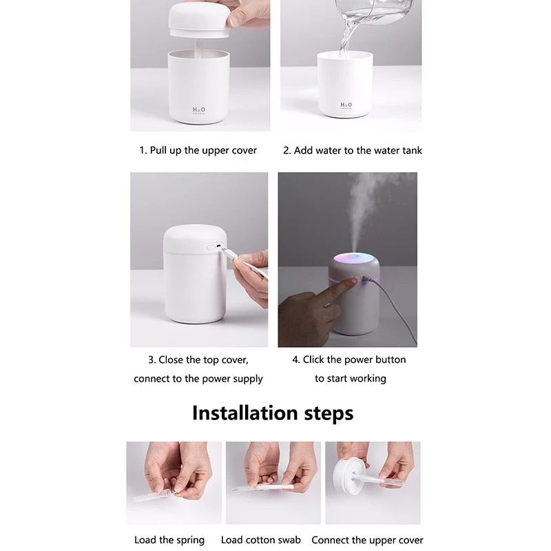 300ML Air Humidifier Ultrasonic Aromatherapy Essential Oil Diffuser Sprayer Mist Maker Fogger Aroma Difuser Car Home Mini Xiaomi