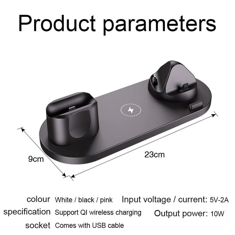 EXPUNKN Wireless Charger 6 in 1 10w Qi Fast Stand Carga Rapida Dock Station Carregador Sem Fio for Iphone Apple Watch Airpods