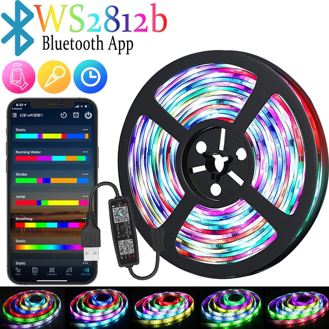 LED Strip 1m-30m RGBIC WS2812b Bluetooth App Control Chasing Effect Lights Flexible Tape Diode Ribbon TV BackLight Room Decorate