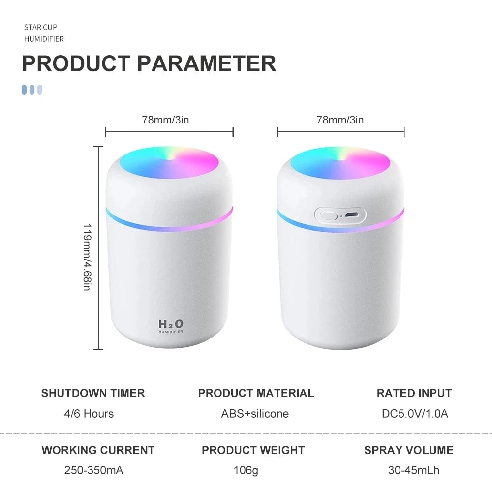 300ML Air Humidifier Ultrasonic Aromatherapy Essential Oil Diffuser Sprayer Mist Maker Fogger Aroma Difuser Car Home Mini Xiaomi