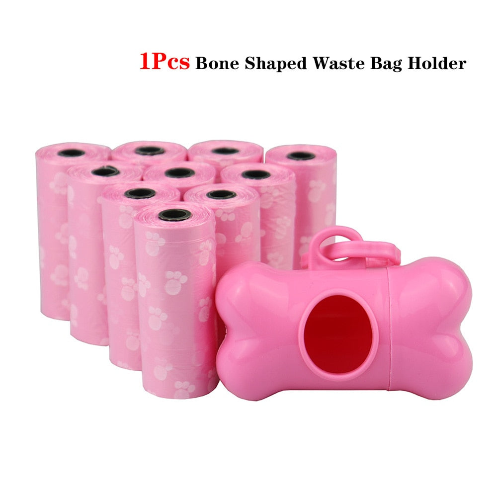 Pet Poop Bags Disposable Dog Waste Bags, Bulk Poop Bags with Leash Clip and Bone Bag Dispenser 5Roll(75Pcs) Bags with Paw Prints