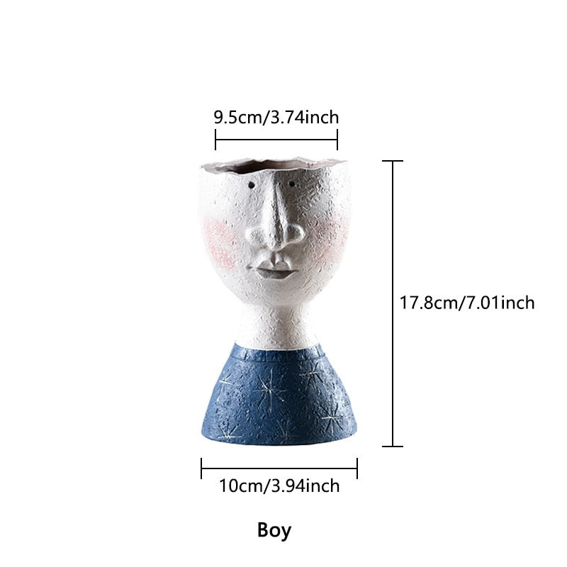 Art Portrait Flower Pot Vase Sculpture Resin Human Face Family Flower Pot Handmade Garden Flower Arrangement Home Decors