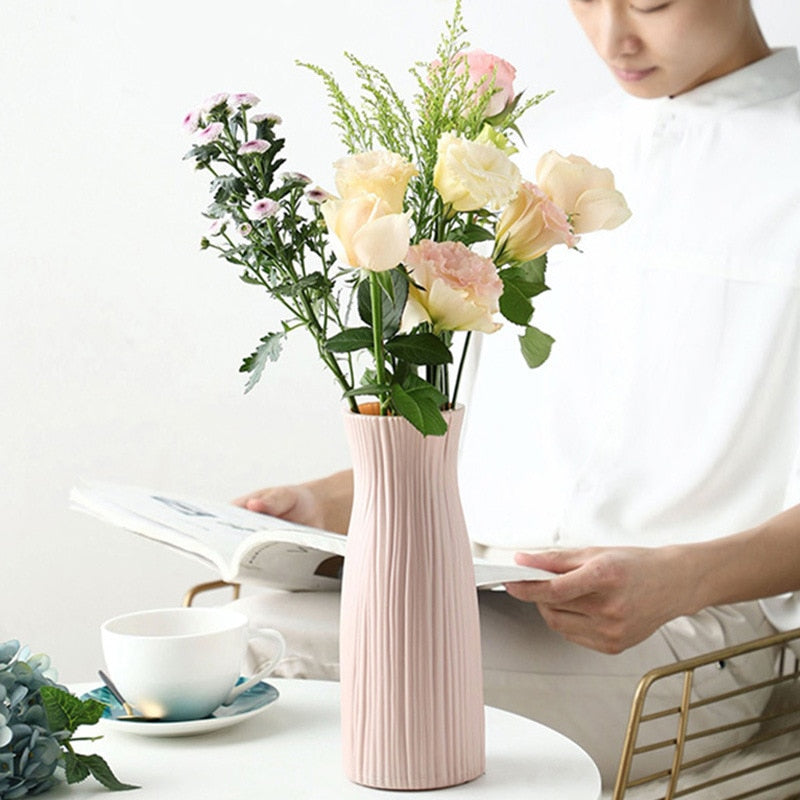 Vase Decoration Home Plastic Vase White Imitation Ceramic Flower Pot Flower Basket Nordic Decorative Flower Vase Wedding Decor