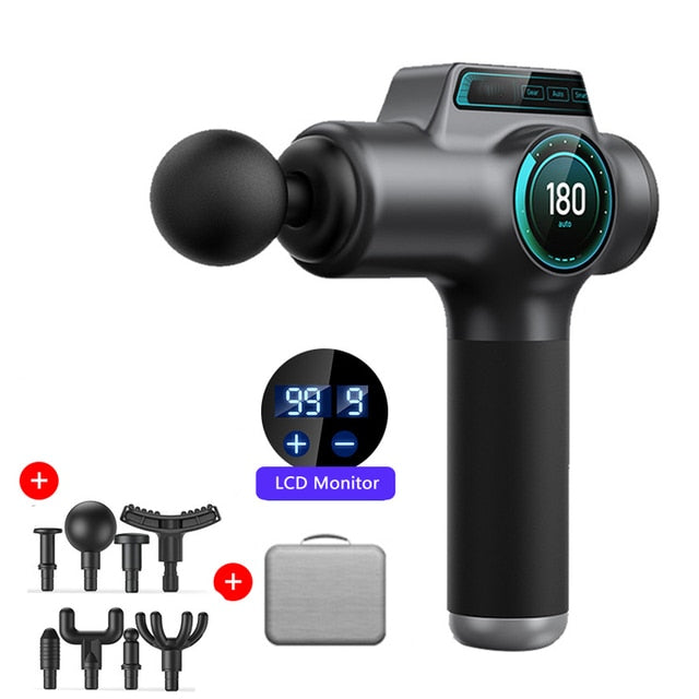 New Massage Gun Massager LCD Screen 99Gears 8Heads Electric Fascia Gun for Neck Foot Body Massager