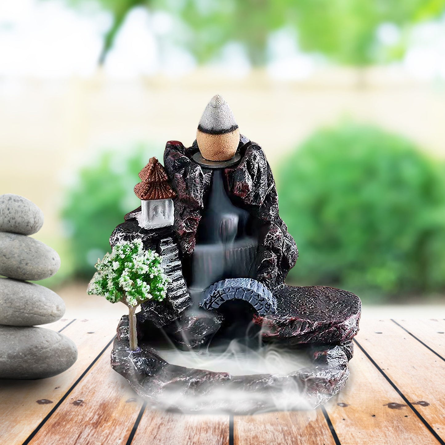 Small Resin Backflow Incense Holder Waterfall Incense Burner For Incense Cones Buddhist Hall Living Room Decor Desktop Ornaments