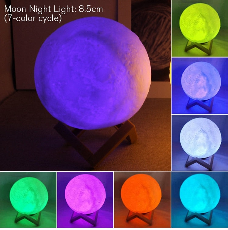 8cm Moon Lamp LED Night Light Battery Powered With Stand Starry Lamp Bedroom Decor Night Lights Kids Gift Moon Lamp